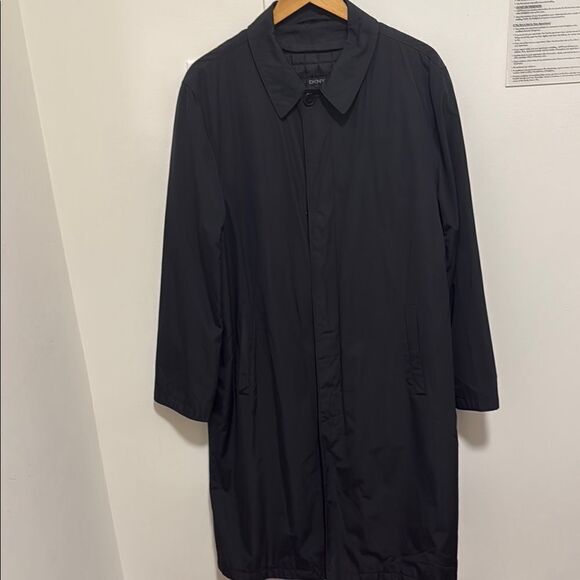 DKNY Mens Black Storm Coat with Zip Out Wool Lining & Many Pockets. Size 42R. - Picture 1 of 12